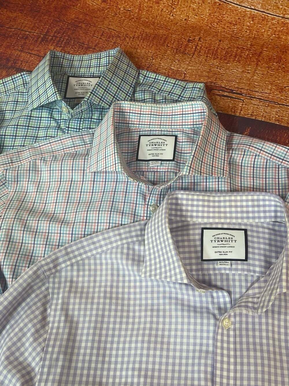 Charles Tyrwhitt Extra Slim Fit Non-Iron Gingham 3 Dress Shirt  Lot Sz 16.5/36